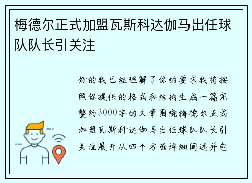 梅德尔正式加盟瓦斯科达伽马出任球队队长引关注 梅德尔正式加盟瓦斯科达伽马出任球队队长引关注
